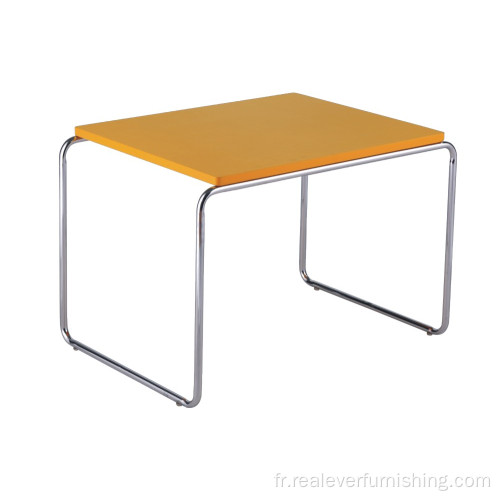 Table enfant rectangulaire en MDF jaune avec piètement en fil de fer